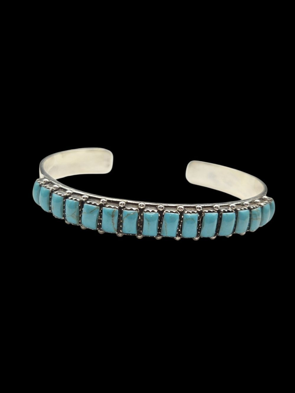 Sterling Silver Native American Turquoise Channel Inlay Cuff Bracelet